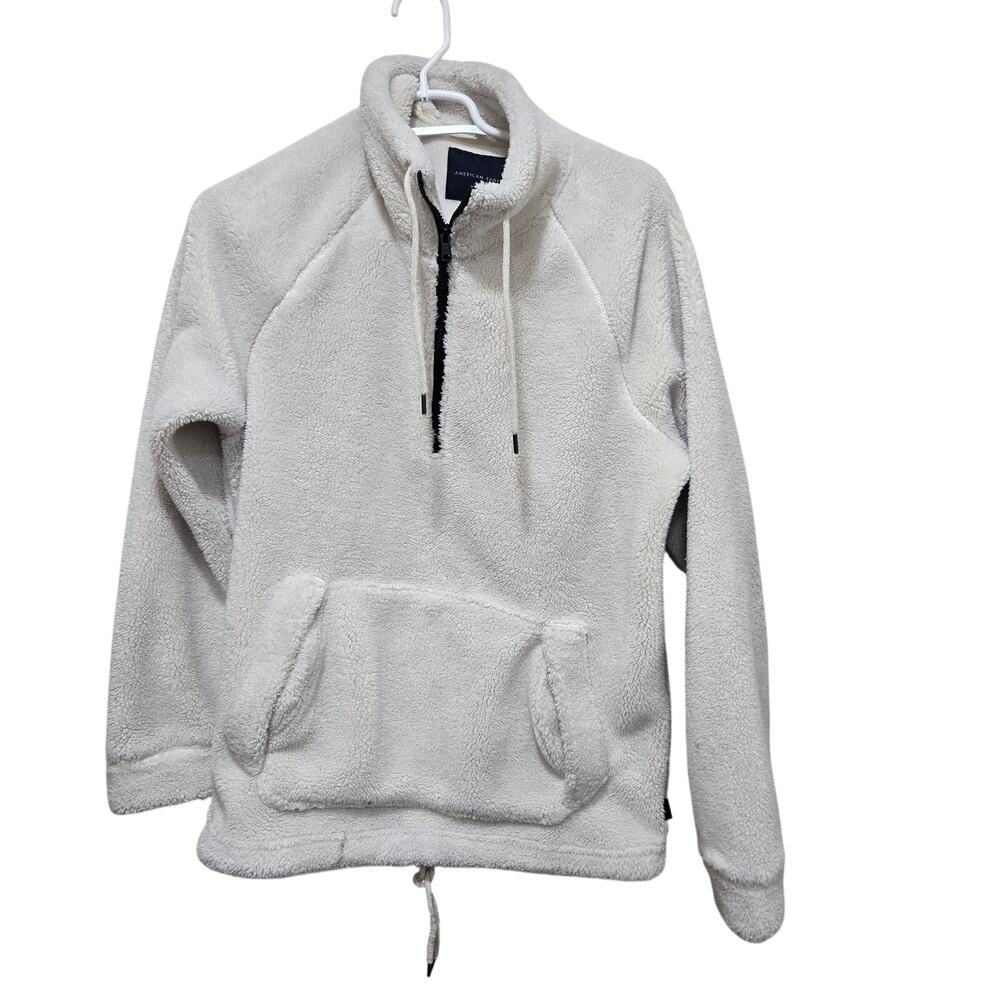 American Eagle Sherpa Quarter Zip Pullover Cream Size Small
